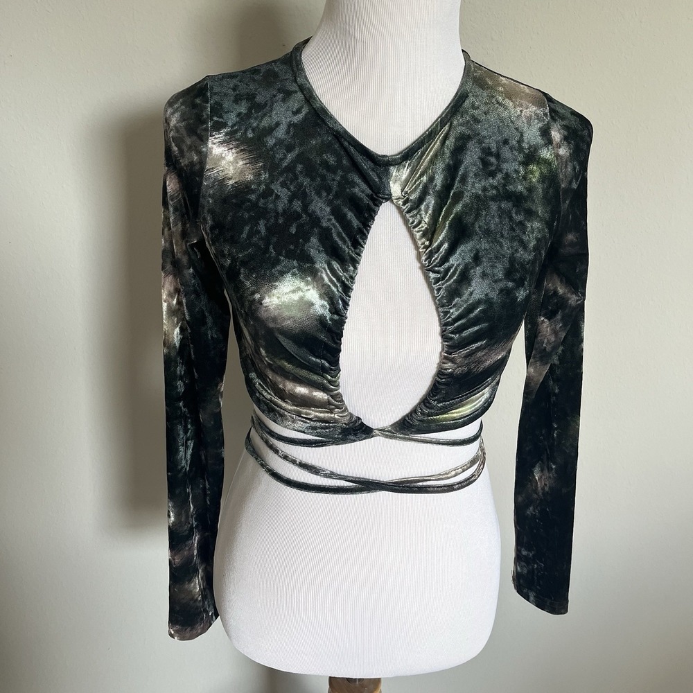 Motel Rocks Y2K Festival Boho Party Girly Punk Fairygrunge LS Crop Top Sz S